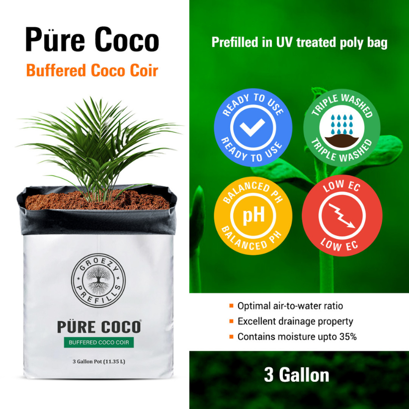 GroEzy™ 3 Gallon Prefills Straight Coco in UV Grow Bag