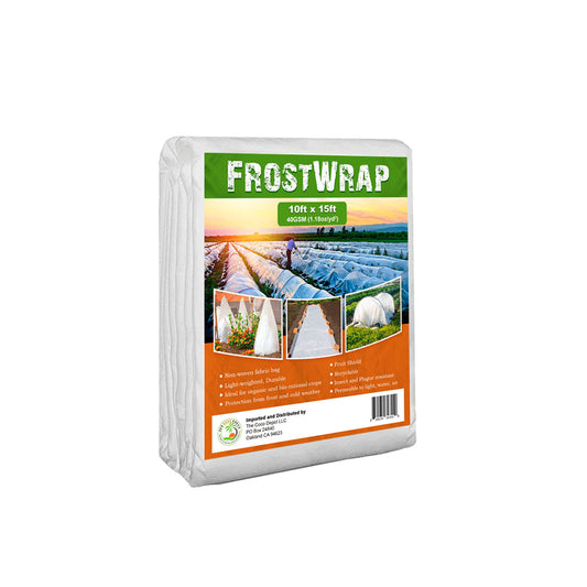 FrostWrap, Freeze and Crop Protection Plant Cover – 1.18 oz/yd2 (40 GSM) of Fabric Non-woven 10ft x 15ft Reusable Garden Floating Row Cover