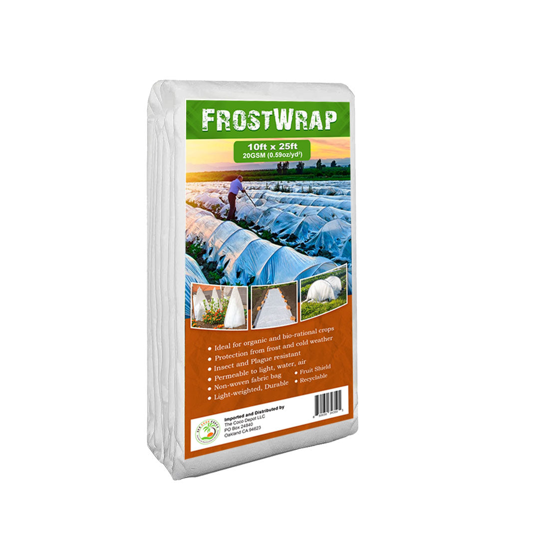 FrostWrap, Freeze and Crop Protection Plant Cover – 0.59 oz/yd2 (20 GSM) of Fabric Non-woven 10ft x 25ft Reusable Garden Floating Row Cover