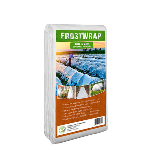 FrostWrap, Freeze and Crop Protection Plant Cover – 0.59 oz/yd2 (20 GSM) of Fabric Non-woven 10ft x 25ft Reusable Garden Floating Row Cover