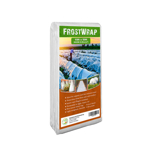 FrostWrap, Freeze and Crop Protection Plant Cover – 0.88 oz/yd2 (30 GSM) of Fabric Non-woven 10ft x 50ft Reusable Garden Floating Row Cover