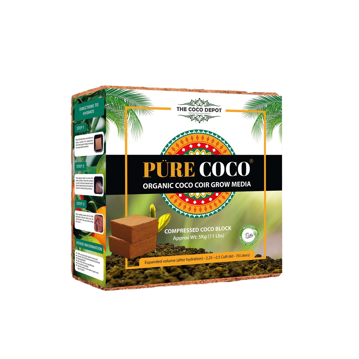 Pure Coco® Organic Coco Coir compressed 11lbs block Individually packaged