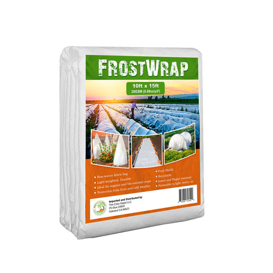 FrostWrap, Freeze and Crop Protection Plant Cover – 0.59 oz/yd2 (20 GSM) of Fabric Non-woven 10ft x 15ft Reusable Garden Floating Row Cover