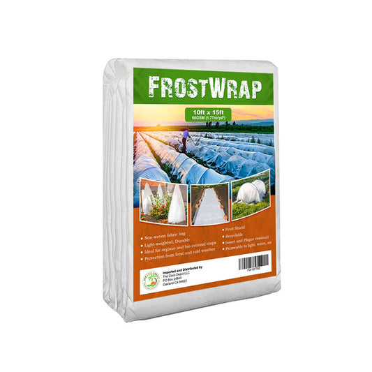 FrostWrap, Freeze and Crop Protection Plant Cover – 1.77 oz/yd2 (60 GSM) of Fabric Non-woven 10ft x 15ft Reusable Garden Floating Row Cover