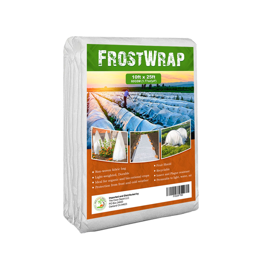 FrostWrap, Freeze and Crop Protection Plant Cover – 1.77 oz/yd2 (60 GSM) of Fabric Non-woven 10ft x 25ft Reusable Garden Floating Row Cover