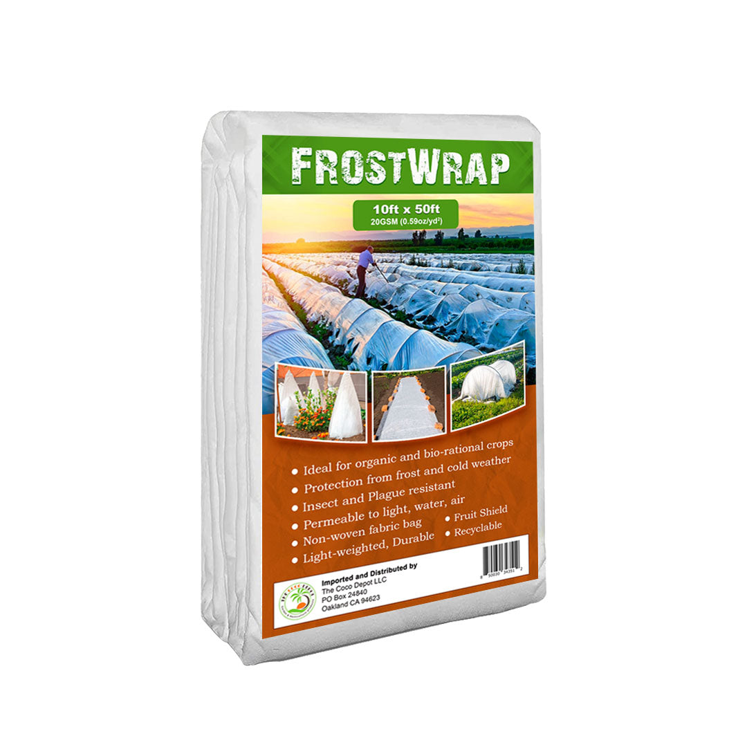 FrostWrap, Freeze Protection Plant Cover – 0.59 oz/yd2 (20 GSM) of Fabric Non-woven 10ft x 50ft Reusable Garden Floating Row Cover