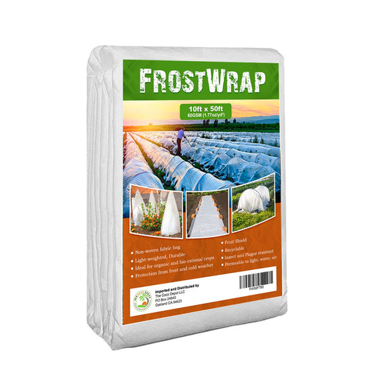 FrostWrap, Freeze and Crop Protection Plant Cover – 1.77 oz/yd2 (60 GSM) of Fabric Non-woven 10ft x 50ft Reusable Garden Floating Row Cover