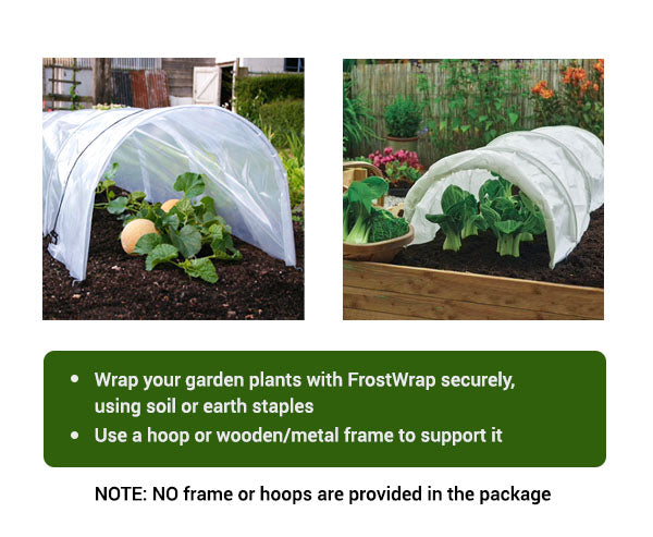 FrostWrap, Freeze and Crop Protection Plant Cover – 0.59 oz/yd2 (20 GSM) of Fabric Non-woven 10ft x 25ft Reusable Garden Floating Row Cover