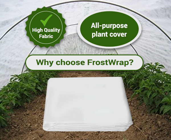 FrostWrap, Freeze and Crop Protection Plant Cover – 1.77 oz/yd2 (60 GSM) of Fabric Non-woven 10ft x 15ft Reusable Garden Floating Row Cover