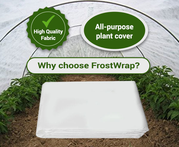 FrostWrap, Freeze and Crop Protection Plant Cover – 0.59 oz/yd2 (20 GSM) of Fabric Non-woven 10ft x 25ft Reusable Garden Floating Row Cover
