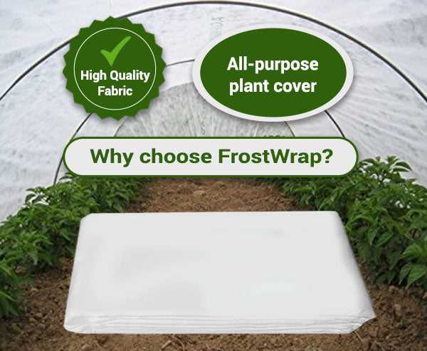 FrostWrap, Freeze and Crop Protection Plant Cover – 1.77 oz/yd2 (60 GSM) of Fabric Non-woven 10ft x 50ft Reusable Garden Floating Row Cover